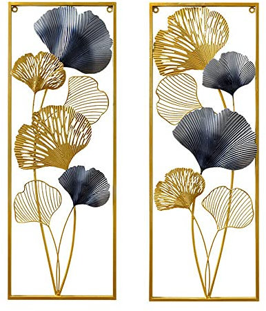 kangten 2 pezzi di foglie di ginkgo in metallo 3D dorate decorazione da parete, soggiorno con cornice per sala da pranzo bar