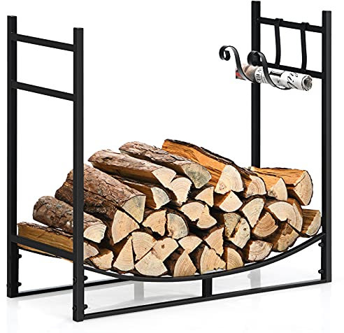 COSTWAY Range Bûche Intérieur 33, Porte-Bûches Charge 50 kg avec 2 Supports Amovibles pour Rangement Bois Intérieur, Porte Bûche Cheminée, 84 x 33 x 76 cm
