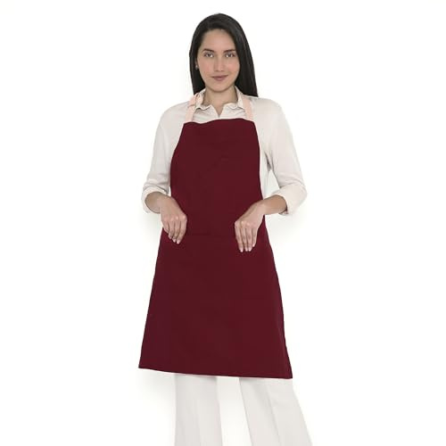 Encasa XO Adjustable Kitchen Cotton Apron With Pockets & Towel Holder Of Size 68x85 cm (Maroon) for Men & Women Chefs For Cooking & Baking in Home, Restaurants & Barbeque