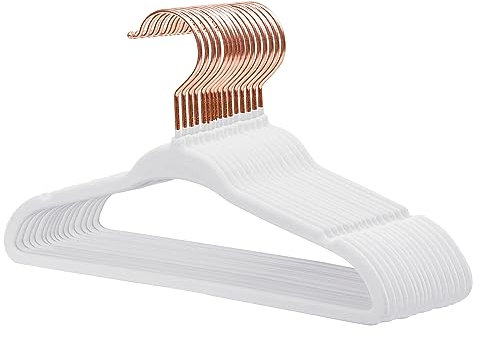 MangoKit 27.8cm Baby Anti-Rutsch-Samt Kleiderbügel, Säuglings- und Kleinkinder Bügel, platzsparende Kinderbügel, 360 Grad drehbare Roségoldener Haken kleiderbügel (15 Stück, Weiß)