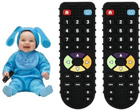 Mordedor Bebe Refrigerante, 2 Piezas Mando a Distancia de Juguete, Juguete la Dentició, Juguetes de Silicona para La Dentición, Juguetes Bebes, Mordedores Bebes para Bebés Niños Niña de 0 a 12 Meses