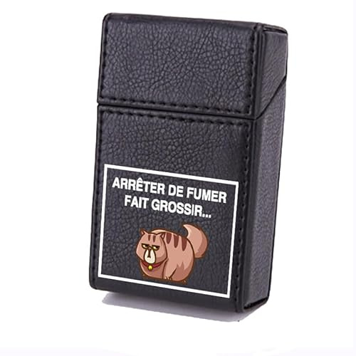 Etui Boite en Cuir Paquet De Cigarette Noir Humour Chat