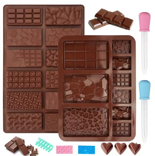 2 Pezzi Stampi per Barrette di Cioccolato in Silicone, Stampo Antiaderente per Cioccolatini con 2 Contagocce, Mini Stampo Silicone per Cioccolato, Praline, Caramelle, Stampo Barretta Energetica
