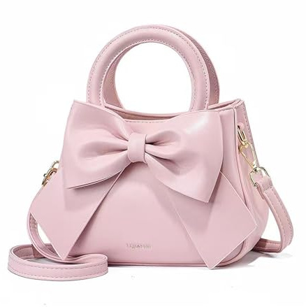 NICOLE & DORIS Umhängetasche für Damen Kleine Handtaschen mit Schleife Henkeltasche PU Leder Niedliche Schultertasche Mädchen Crossbody Bag Satchel Tasche Rosa