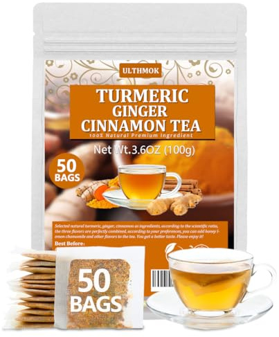 50 Premium Turmeric, Ginger, Cinnamon Blend Tea Bags, 100% Natural & No Additives & Caffeine Free.