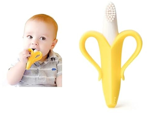 Baby Banana Toothbrush & Teething Ring – Soft Silicone Teether for 3+ Months – BPA-Free, Flexible & Safe Dental Aid – Gently Massages Gums, Improves Motor Skills – Freezer, Sterilizer, and Dishwasher