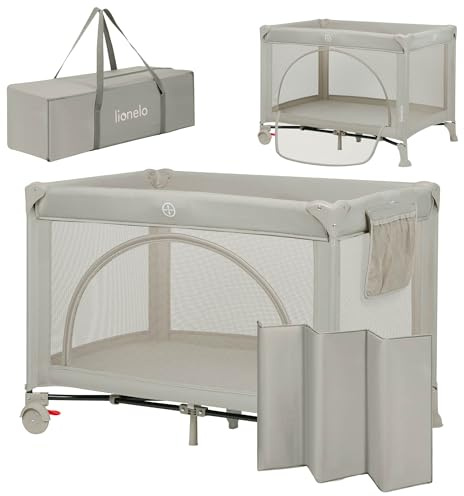 LIONELO LAURA Cuna de Viaje 2 en 1 hasta 15 kg Cuna Parque Bebe de 0 a 36 meses Entrada Lateral Colchón de Espuma T25, 2 Niveles de Altura, Bolsa de Viaje, Ruedas con Freno
