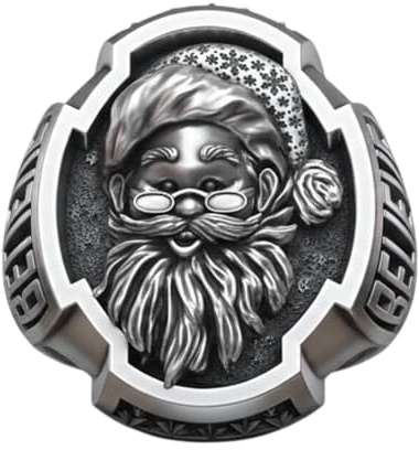 925 Sterling Silver Santa Claus Believe Ring - Handcrafted Sculpted Holiday Statement Jewelry Unisex