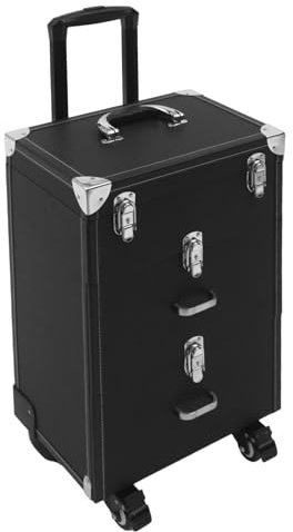 Trucco trolley, valigetta arrotolabile, organizer per unghie, gioielli da viaggio con 4 rotelle, 03 in pelle PU, per trucchi, truccatori, tecnici, colore nero, Nero , Cuboid