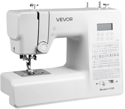 VEVOR Macchina da Cucire Computerizzata con 200 Applicazioni di Punti, Schermo LED, Pedale Luce, Macchina da Cucire Digitale con Motore Potente per Lavori Artigianali, Bianco
