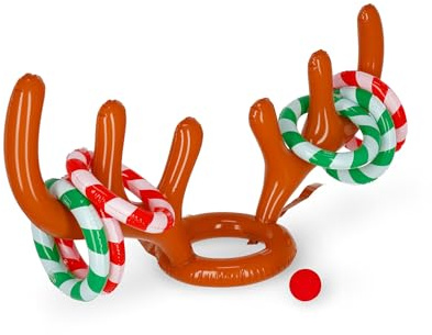 LEGAMI – Aufblasbares Ringwerfen Oh My Deer, aufblasbare Rentiergeweihe, 6 aufblasbare Ringe, 1 rote Rentiernase, lustige Aktivität, Durchmesser 24 cm