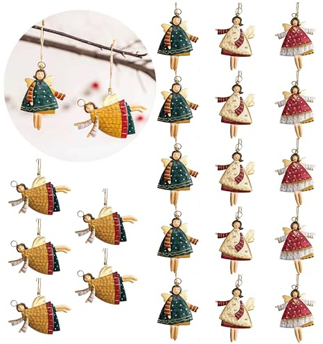 DmDoyy Adornos De Madera para Árbol De Navidad, 20 Colgantes De Ángel Pequeño para Árbol De Navidad, Angel Colgantes Navideños con Cuerda, para Adornos Navideños, (8 X 6 Cm)