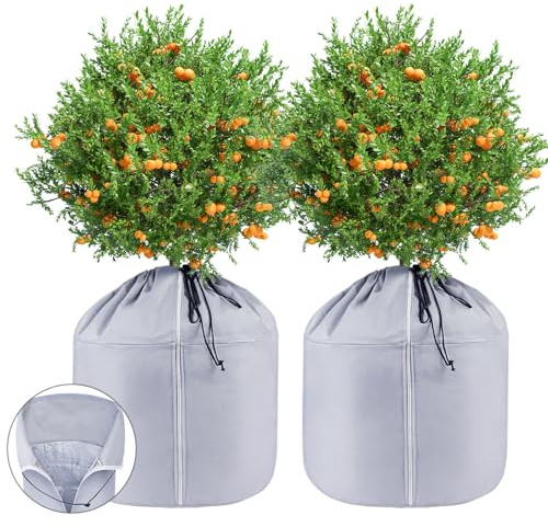 NUTKIT Protección contra Heladas para Plantas, 2PC Funda de Protección contra Congelación con Cordón y Cremallera, Tela Transpirable Pero Aislante, para árbOles Frutales y Plantas En Maceta (45x55cm)