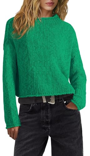 ReachMe Womens Chunky Knit Sweaters 2026 Spring Long Sleeve Mock Neck Oversized Pullover Tops Winter Fashion Clothes(Green,S)