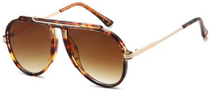 EYLRIM Oversized Retro Aviator Sunglasses for Women Men 70s Trendy Gold Metal Sun Glasses Pilot Shades(Tortoise Frame/Gradient Brown Lens)