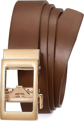 WERFORU Belts for Women with Gold Automatic Buckle Ladies Ratchet Leather Belt Without Holes for Jeans, Dresses and Trousers
