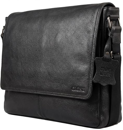 Crone Hamburg läder laptopväska, affärsväska av äkta läder, portfölj, arbetsväska, axelväska, laptopväska