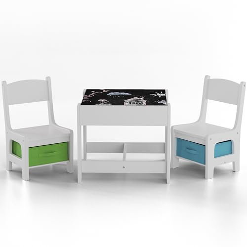 Baby Vivo Kindersitzgruppe Kindertisch mit 2 Stühlen Kindertischgruppe Kinderzimmer Möbel Kindertafel mit multifunktionalem Tisch und Stuhl Set aus Holz - Max