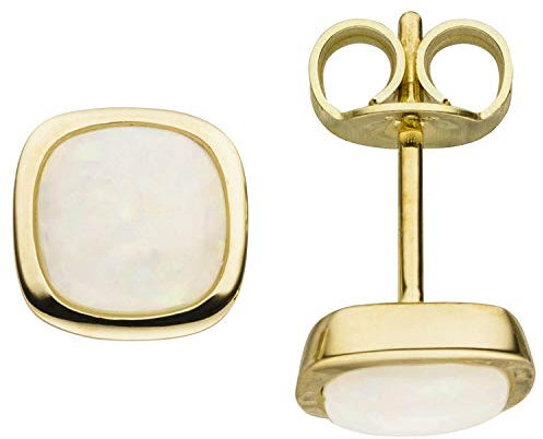 Paar Ohrstecker aus 585 Gold Gelbgold 2 Opale creme-weiß mit Schimmer Ohrringe