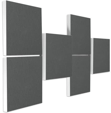 platino24 Schallabsorber COLORE aus Basotec G+ I 3D Akustikpaneele mit Akustikfilz I 6 Quadrat-Paneele in Granitgrau I Akustikplatten zur Schalldämmung in Büro, Studio & Wohnung