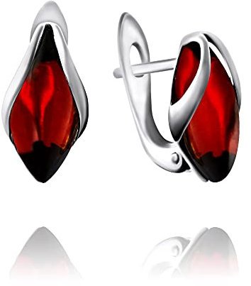 Ohrringe Bernstein Tropfe in Sterling Silber 925, Farbe - Cognac, S, Ohrringe Silber 925 Bernstein, Sommer 2021 Kollektion