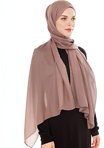 Kopftuch Damen Hijab - Dunkles Taupe Chiffon Hijab Kopftuch Für Damen - Moderne Muslimisch Chiffon Hidzab Tuch Schal Kopftucher - Seidenweiche Tush Schal Für Frauen - Dunkles Taupe
