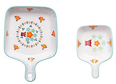 SERUMY Fuente para Hornear Plato for Hornear de cerámica con Mango for Hornear Pan Pasta Plato Plato Fresco Fruta a Mano Ensalada de Ensalada Placa de Cena Bandeja Fuentes para Horno (Color : A)