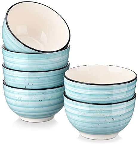 vancasso Suppenschalen, bonbon große Schalen Set aus Steinzeug, 6er Salatschalen, Füllmenge 720 ml, für Ramen, Dessert, Suppen, Müsli, Pasta, Bonbon-blau