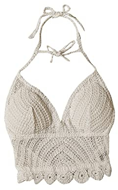 GORGLITTER Haut de bikini Cover Up Top pour femme - Tricoté - Crop Top - Poncho de plage - Dos nu - Tankini, beige, M