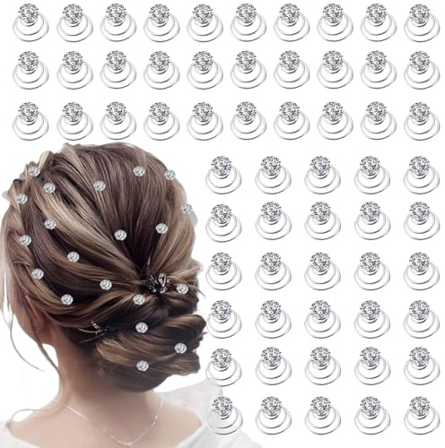 60 PCS Gems Rhinestone Twister Hair Studs Set Diamond Spiral Pearl Flower Jewels Hair Pins Sticks for Wedding, Bridal, Prom, Party and Special Occasion(Classic Diamonds)