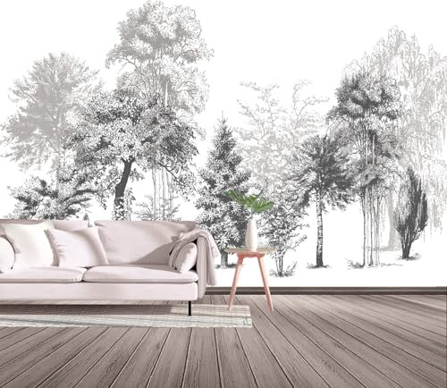 MWSSEGGE Papier Peint Grand Motif Tapisserie Panoramique 3D Esquisser Jungle Noir Et Blanc Papier Peint Intissé Pour Salon Chambre Chambre D'Enfant Décoration Murale (200x140cm,B)