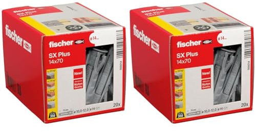 fischer Spreizdübel SX Plus 14 x 70, Schachtel mit 20 Nylondübeln, Dübel für optimalen Halt bei Befestigungen in Beton, Vollziegel, Porenbeton, Hochlochziegel uvm. (Packung mit 2)