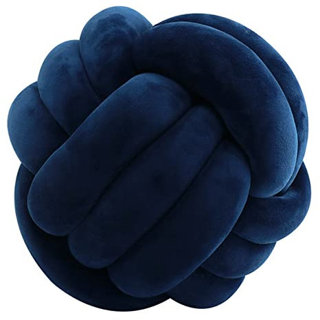 Knotenkissen, Geknotetes Kissen, Weiches Plüsch Knoten Kugelkissen Hand Geflochten Knoten Pillow Ball Zierkissen für Sofa, Bett, Dekorativ (Navy Blau, 20cm)