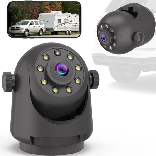 GREENAUTO WiFi magnetisk hitch trådlös mörkerseende bakåtvänd kamera, uppladdningsbart batteri, lämplig för iPhone Android, lätt att montera svanhals båt resa hänge RV