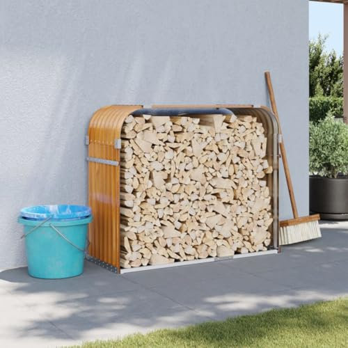 Xichuzi Kaminholzunterstand Hellbraun 120x45x100 cm Verzinkter Stahl, Holzunterstand, Holzstapelhilfe, Aufbewahrung Holz, Holzregal, Brennholzregal Außen, Kaminholz Aufbewahrung - 364583
