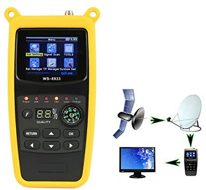 PZPZP TV Signal Finder Meter, DVB-S2 FTA C&KU Band Digital Satellite Finder Meter 2.1` LCD Display Silicone Cover and Lithium Battery WS 6933,for Adjusting Sat TV Dish