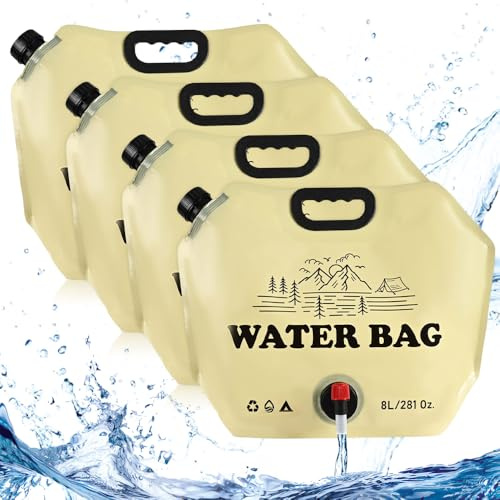 mizikuu 4 Pack Camping Water Container Bag, 8L Collapsible Water Container With Tap Outdoor Drinking Water Container for Outdoors for Sport, Hiking, Camping, BBQ, Picnic