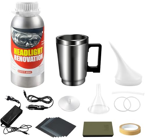 Yanxinanty Kit de Rénovation de Phares Automobile, 800g Solution de Polissage, Accessoires Complets, Ponçage et Restauration