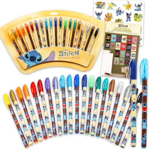 Juego de bolígrafos de gel Stitch – Paquete con 20 bolígrafos de gel Disney para dibujar, garabatear, colorear, arte más mini pósteres para decoración de habitación y calcomanías | Recuerdos de fiesta