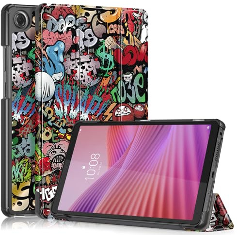 TOPCASE Magnetic Slim Tri-Fold Case with Stand Function Compatible with Lenovo Tab One 8.7 inch Android Tablet, Graffiti