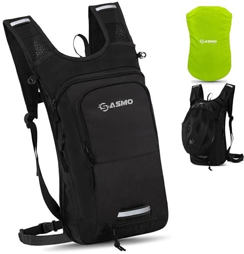 SASMO® Fahrradrucksack klein 8L (Schwarz) - Thermofach & Helmnetz | MTB Rucksack & Skirucksack - Ultraleicht 450g | Fahrrad Rucksack wasserdicht - inkl. Regenschutz | Fahrradrucksack Herren & Damen