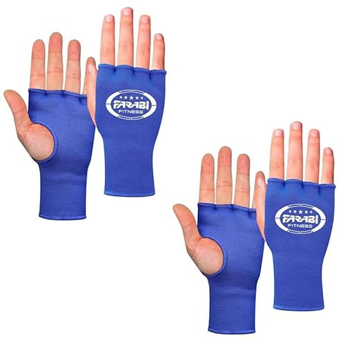 Farabi Sports Boxningshandskar Halvfinger Elastiska Innerhandskar Utan Gelvaddering För Stängning, MMA, Muay Thai, Träning, Kickboxning och Kampsport (Blå (2-pack), S/M)