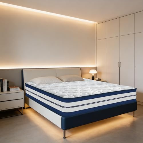 Matelas 140x200 cm, Épais 25 cm, Matelas à Ressorts Ensachés et à Mémoire de Forme, 9 Zones Ergonomique, Certifié Oeko-Tex, Hypoallergénique, Respirant, Durable, Convient à Toutes les Saisons