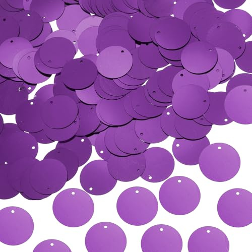 QUARKZMAN 450 Stück Flache Runde Pailletten 20mm/0.8 Zoll Dunkelviolett | Lose Bastel Näh Pailletten, Mit Einseitiger Lochung, Für DIY Stickerei Kleidung Schmuckherstellung