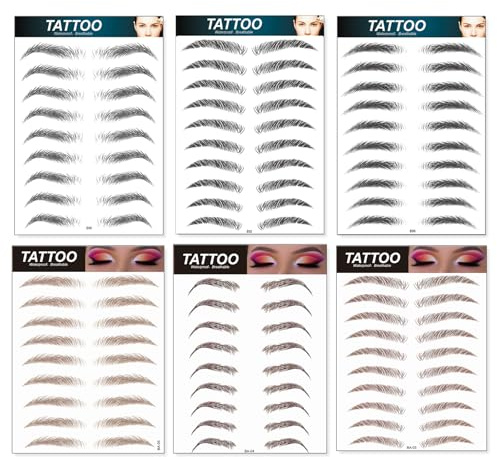 KOQAIIZ 6 Fogli Sopracciglia Finte, Tatuaggio Sopracciglia, Sopracciglia Adesive, Finte Naturali Impermeabili di Lunga Durata per Donne e Ragazze