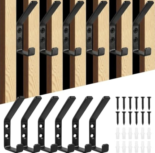 6 Piezas Doble Pared Negros Percheros,Percheros Pared Paneles Acusticos