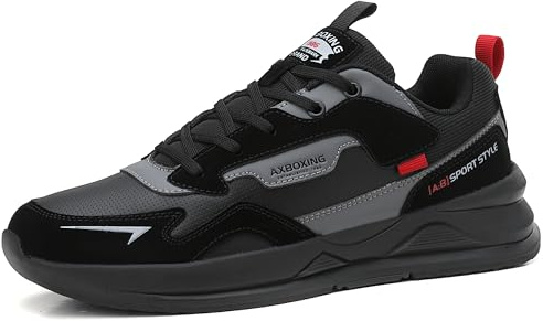 Mens Casual Shoes Trainers Lightweight Sneakers Fashion Lace Up Shoe Breathable Tennis Casual Sport Walking Running Fitness Gym Black 8 UK