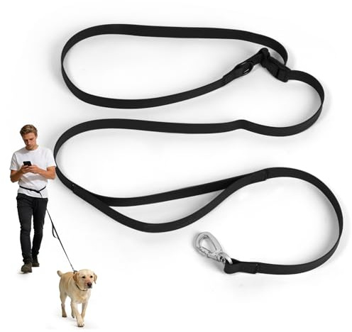 Hands Free Dog Leash, 6 FT Adjustable Crossbody/Waist Leash for Dogs, Running,Jogging,Training, Reflective Walking Lead for Large, Medium and Large Breed Dogs, Easy to Clean,Black
