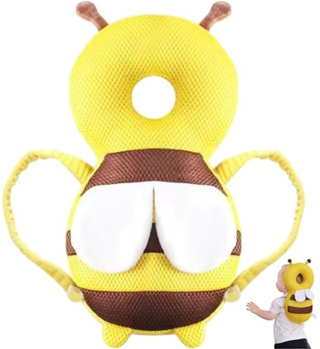 Baby Head Protector Backpack, Breathable Adjustable Baby Fall Back Head Protector with BB Sound, Cute Bee Safety Cushion for Crawling & Walking..
