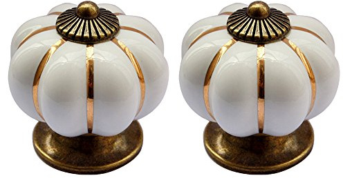 Creatwls Lot de 2 Forme de citrouille Style vintage Poignée-bouton en porcelaine,boutons de meubles, bouton de tiroir, bouton de placard, armoires meubles pour enfants décoration de la maison